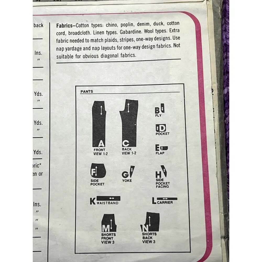 Simplicity 8991 sewing pattern Mesn pants shorts 1970s size 39